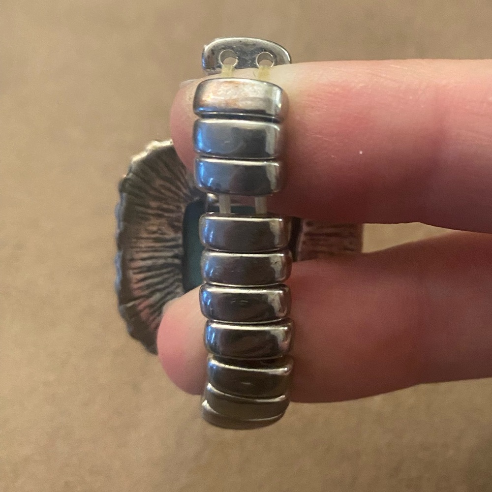 Turquoise Square Ring With Stretchable Silver Band - Picture 4 of 4